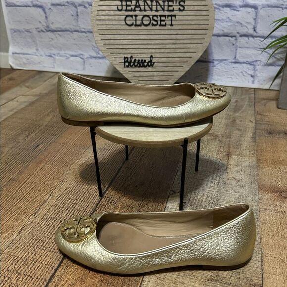 Tory Burch - Claire Metallic Tumbled Leather Ballet Flats Spark Gold 5.5 - Picture 2 of 14